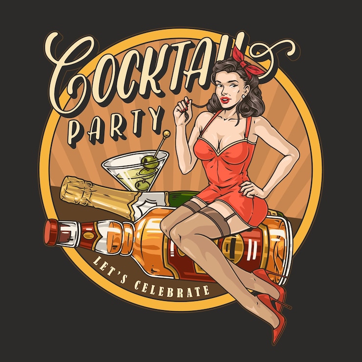 Vektor farbiger vintage-aufkleber für cocktailpartys