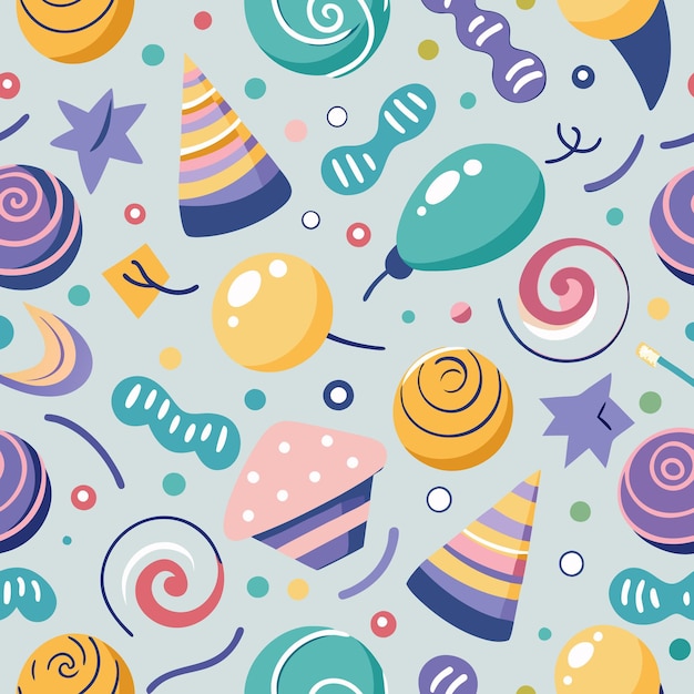 Farbiges abstraktes Partymuster mit Sternen, Ballons und Konfetti