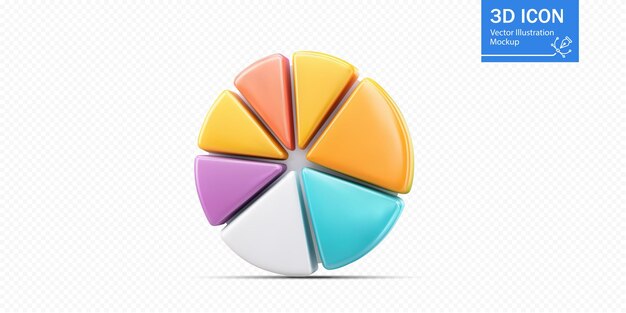 Farbiges Kreisdiagramm-Symbol auf hellem Hintergrund, das Datenvisualisation und -analyse darstellt