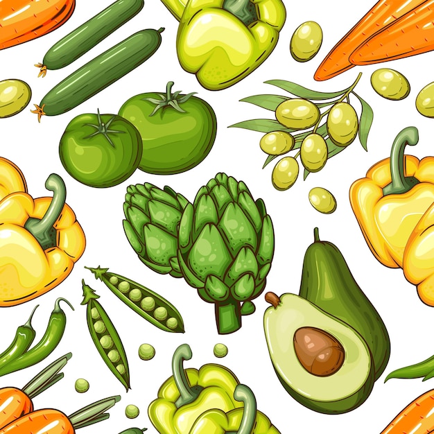 Farbiges nahtloses Muster mit frischem Gemüse Lebensmittelmuster Hintergrund