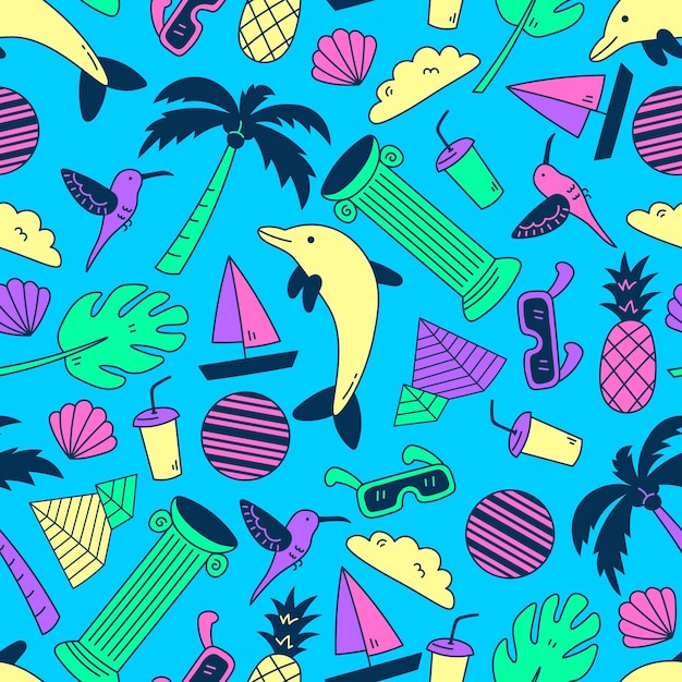 Farbiges Reisetourismus nahtloses Muster im Doodle-Stil lebendige Wiederholungsvektorillustration