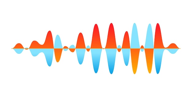 Vektor farbiges schallwellen-design überlappende audio-frequenzlinien lebendige orange und blaue schallwelle