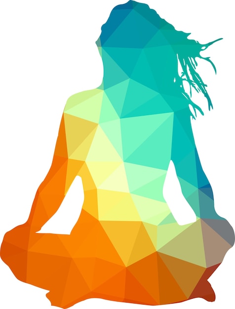 Vektor farbiges schattenbild einer frau, die yoga tut, lokalisiert auf transparentem hintergrund