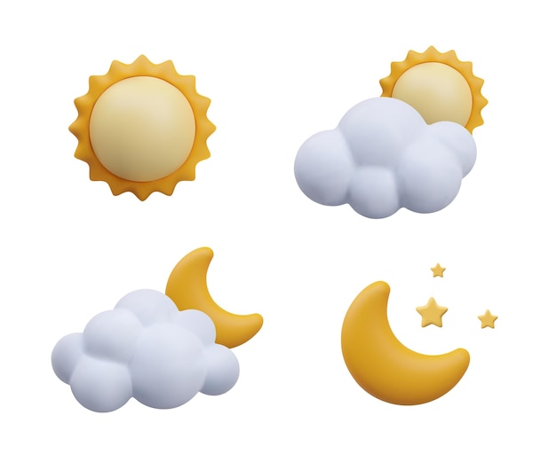 Farbikonen für klares und bewölktes Wetter Tag und Nacht