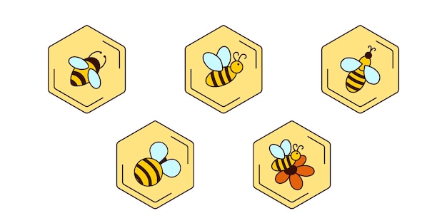 Farbikonen von Bienen Satz von Bienen für die Honigproduktion Insektenvektor-Illustration Fliegende Bienen