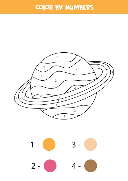 Farbkarikatur saturn planet durch zahlen. lernspiel für kinder.