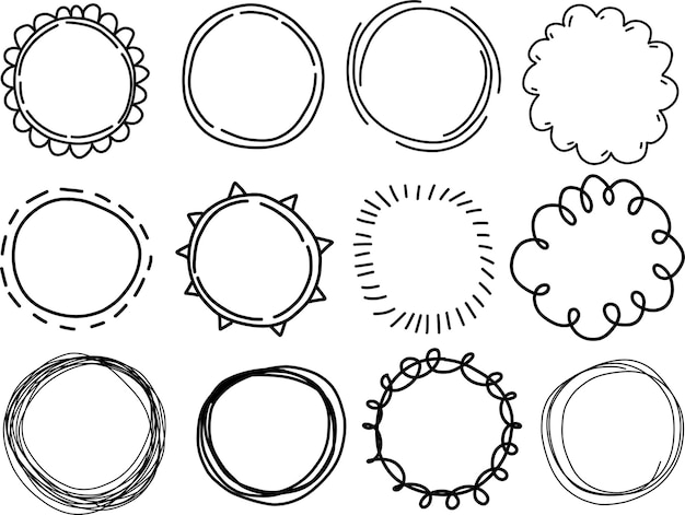 Farblose schwarz-weiße squiggle-doodle-kreisrahmen für logos und erinnerungsnachrichten