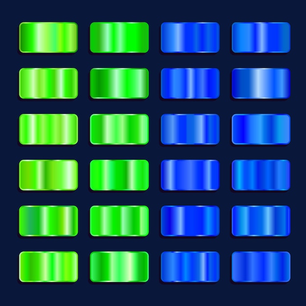 Farbpalette mit farbigem farbverlauf. metalltextur gesetzt grün blau