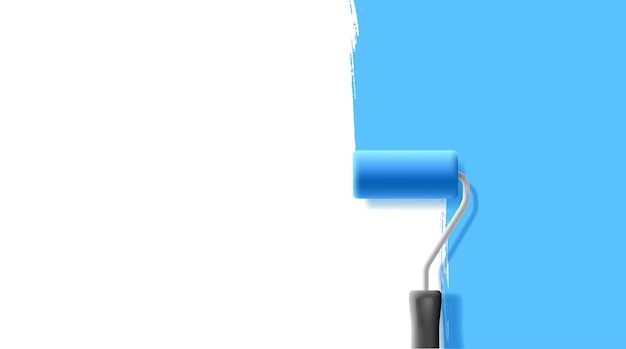 Farbroller mit blauen Farbstreifen an der Wand Malerarbeiten reparieren kreative Konzepte