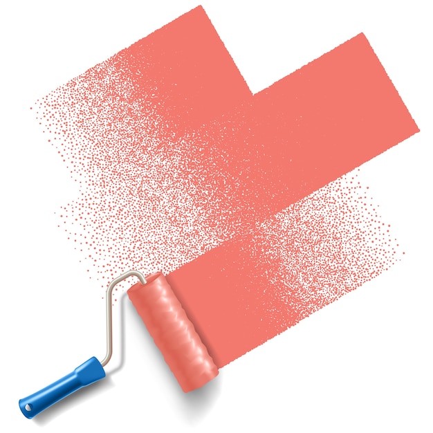 Farbrollerpinsel mit roter Farbspur lokalisiert auf weißem Hintergrund. gilt für Banner und Etiketten. .