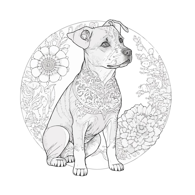 Vektor farbseite für erwachsene mandala-hundeillustration