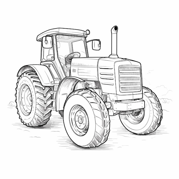 Vektor farbseite schöne cartoon-traktor-farmtraktor schwarz-weiß farbseite