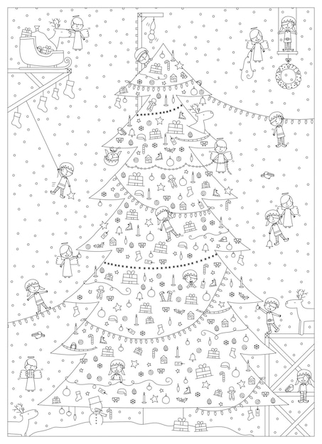 Farbseite weihnachtsbaum-vektor-illustration