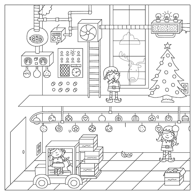 Vektor farbseite weihnachtsschmuck fabrik vektor illustration