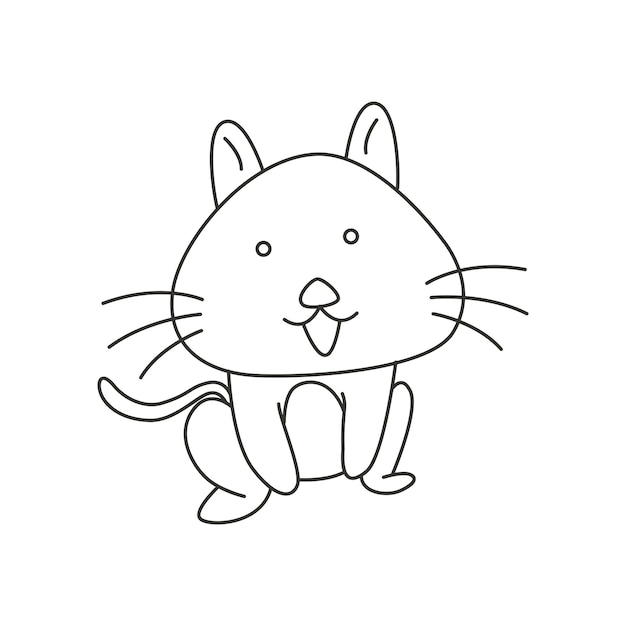 Vektor farbseitenvektorillustration der netten katze, die glücklich mit einzigartiger pose lächelt