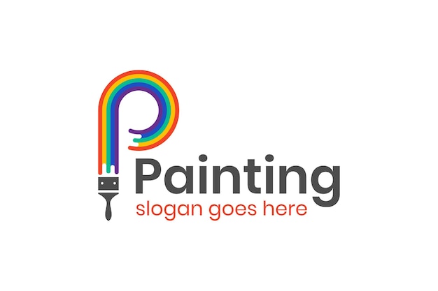 Farbspritzer-logo-design mit dem buchstaben p pinsel bunte strich-logo-vorlage abstrakte farbe für lackiererei-logo art shop print-service-logo