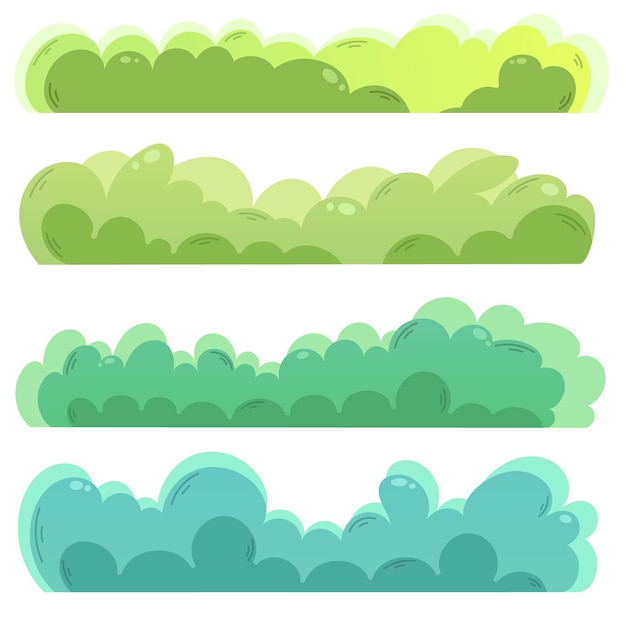 Vektor farbvektorillustration mit verschiedenen büschen naturillustration grüntöne