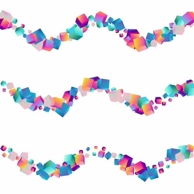 Farbverlauf-Box-Vektor-weißer Hintergrund. Konfetti-Präsentation im holografischen Stil. Abstraktes Polygon-Papier. Geometrische Tapete mit bunten Elementen.