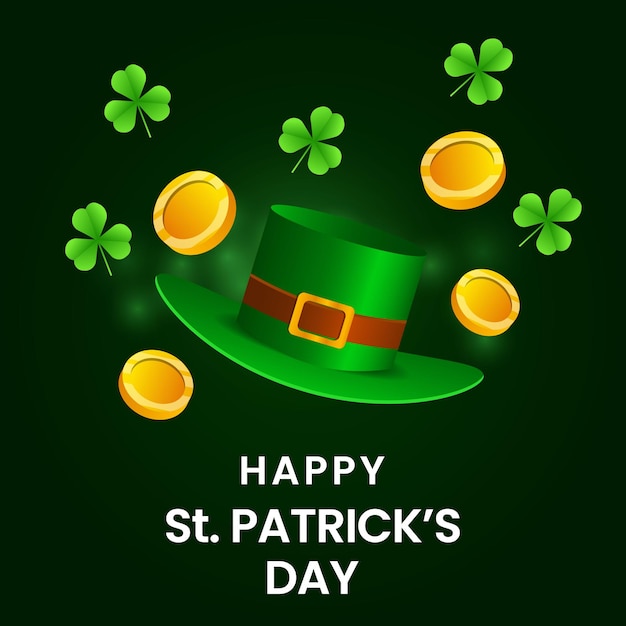 Farbverlauf Design Happy St. Patrick's Day Illustration mit Hut Blumen und Münzen