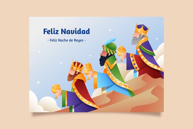 Farbverlauf Feliz Navidad Reyes Magos Grußkartenvorlage