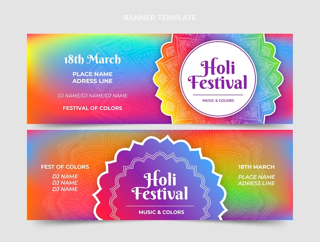 Vektor farbverlauf holi horizontale banner gesetzt