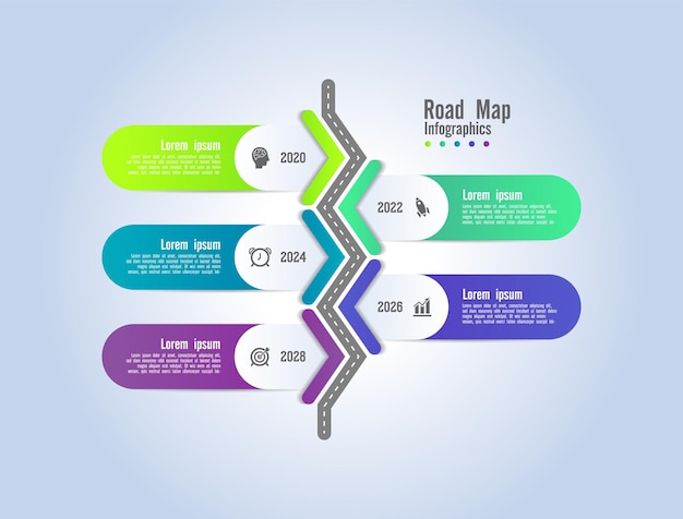 Farbverlauf-roadmap schritte infografiken business template abstraktes hintergrunddesign