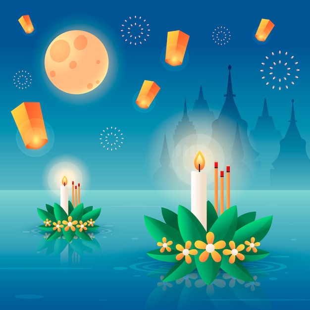 Vektor farbverlaufsillustration für die thailändische festivalfeier loy krathong