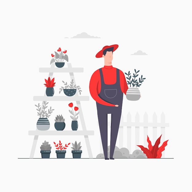 Vektor farmer character concept illustration landwirtschaft landwirtschaft gartenarbeit blumenpflanzen