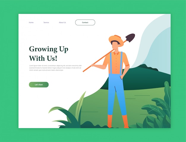 Vektor farmer illustration mit landingpage-konzept