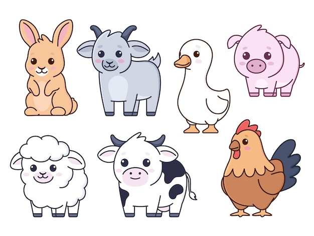 Farmtiere nahtloses Muster Hintergrund Cute Cartoon Kinder Illustrationen Kawaii Vektorzeichnungen