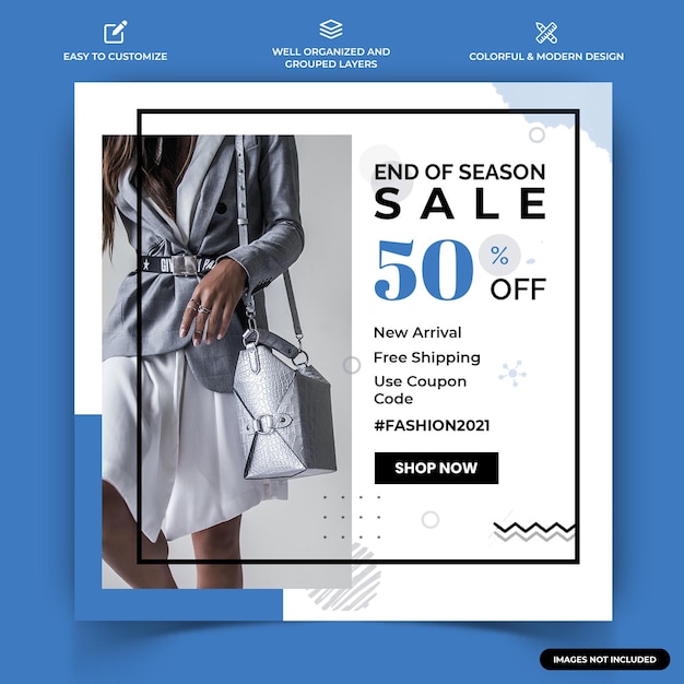 Fashion sale instagram post web banner template vector premium-vektor