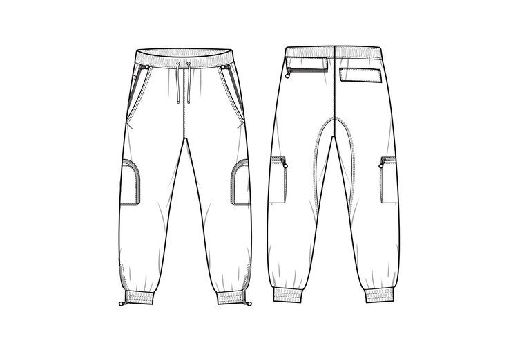 Fashion Technical Sketch Herren Slim Fit Cargohose mit 2 aufgesetzten Taschen Lager