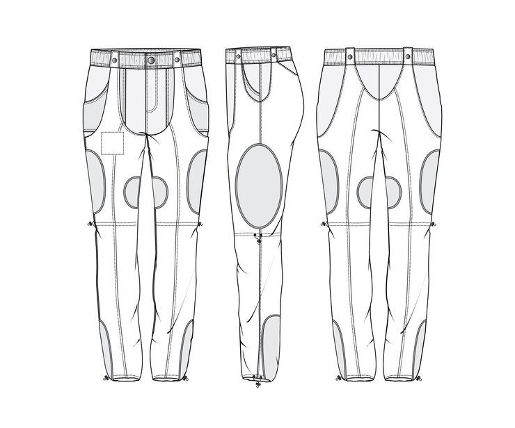 Fashion Technical Sketch Herren Slim Fit Cargohose Premium-Vektor