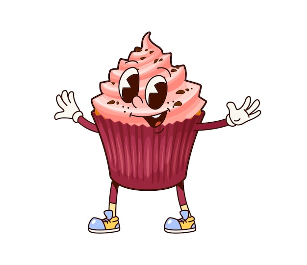 Fast-Food-Groovy-Cupcake mit fröhlichem Charakter