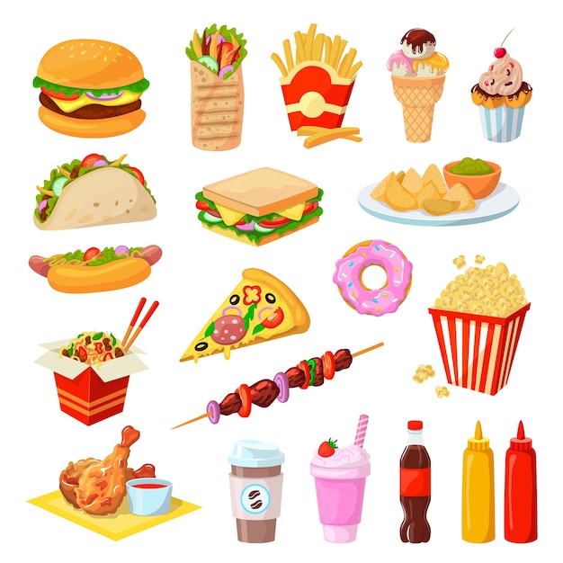 Vektor fast-food-illustrationssatz
