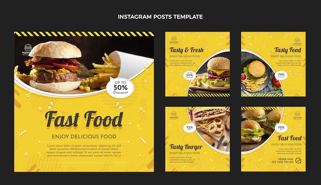 Vektor fast-food-instagram-beiträge im flachen design