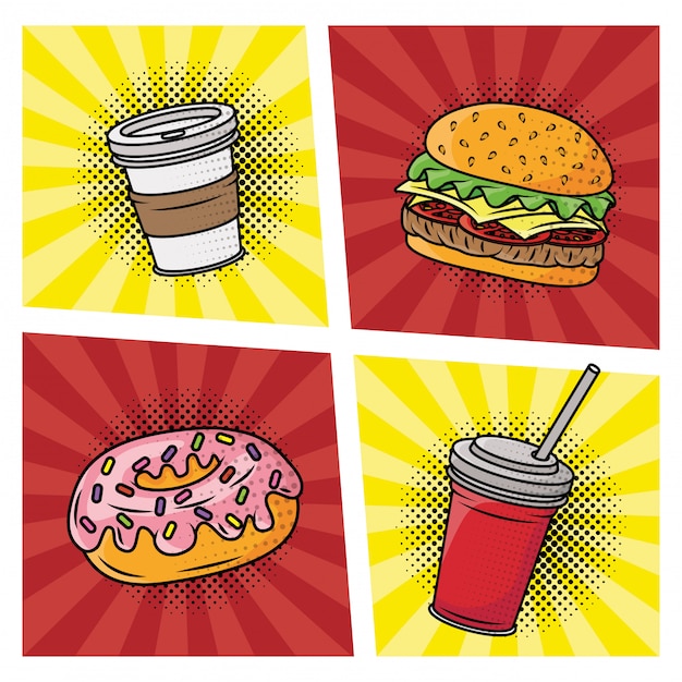 Vektor fast-food-leckeren pop-art-stil