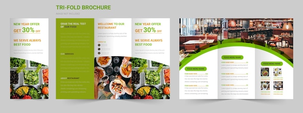 Fast-Food-Menü-Dreifachbroschüre für Restaurant mit schwarzem Design 2022