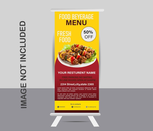 Fast-Food-Menü Roll-Up-Banner-Design Lebensmittel und Restaurants Pizza-Lebensmittel