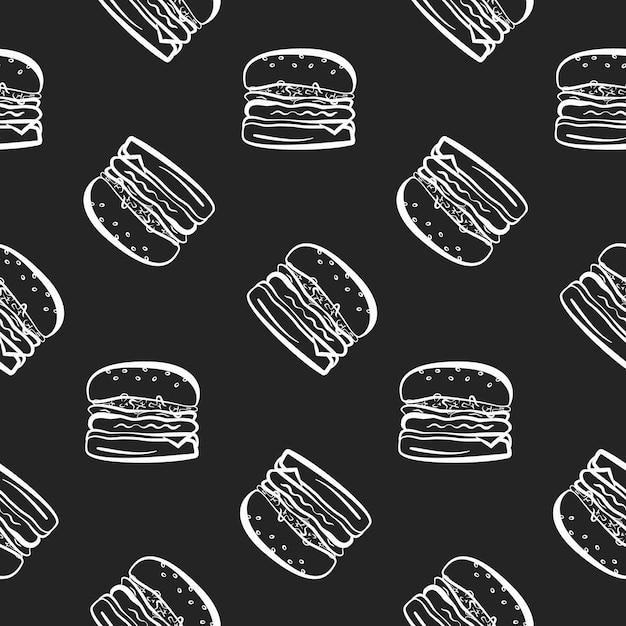 Fast-Food-Muster mit Burgern auf schwarzem Hintergrund