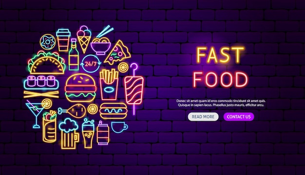 Fast-food-neon-banner-design. vektor-illustration der menü-werbung.