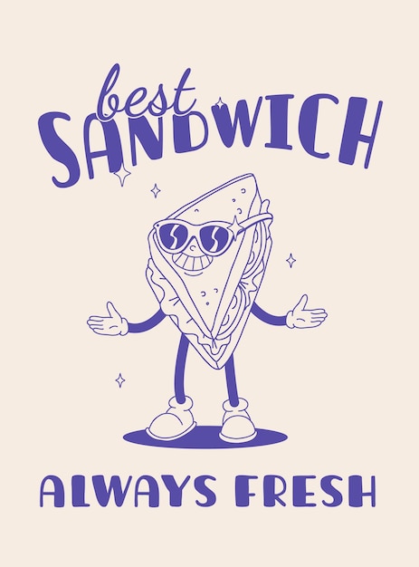 Vektor fast-food-poster blau auf beige retro-groove-illustration mit street-food-figuren-broschüre