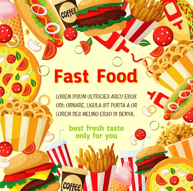 Fast-food-poster mit rahmen für fastfood-gerichte