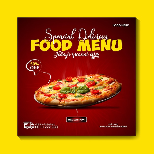 Fast-Food-Restaurant Social Media Post Design Vorlage für Pizza und Gemüseburger