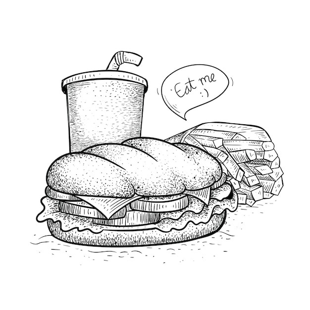 Fast-food-sandwich-pack. handgezeichnete art sandwich illustration