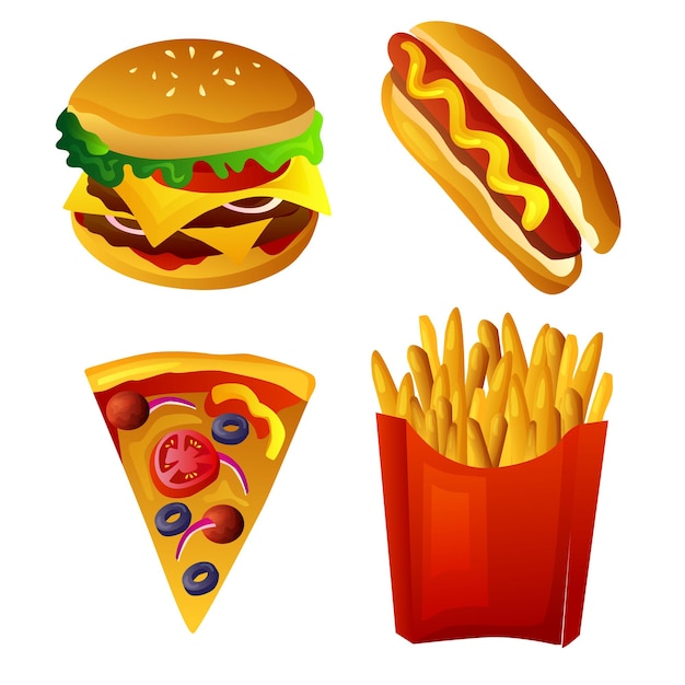 Fast-food-set burger pizza pommes hotdog