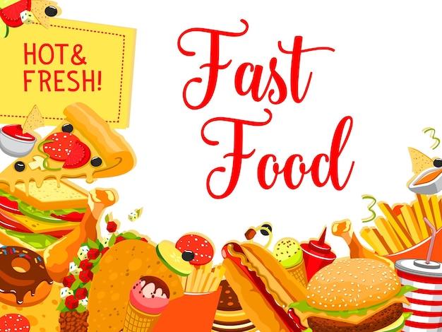 Vektor fast-food-snack- und getränkeposter für die menügestaltung