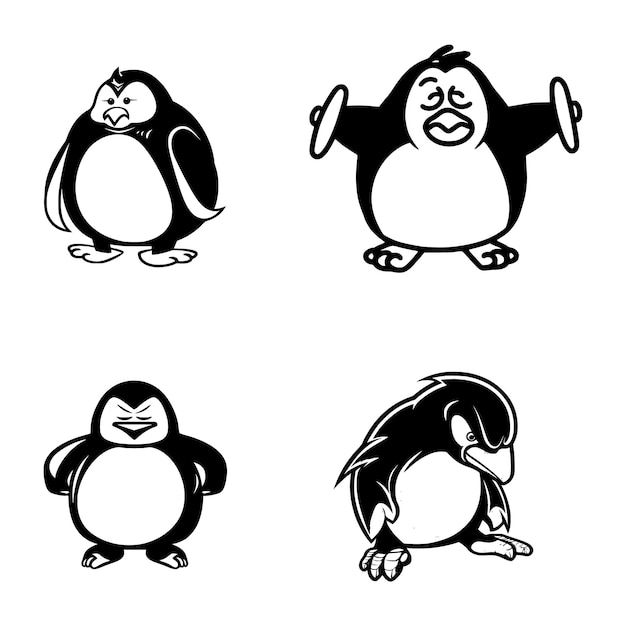 Fat Pinguin Cartoon Karikatur einfach Sport Logo Grafik schwarz auf weißem Hintergrund