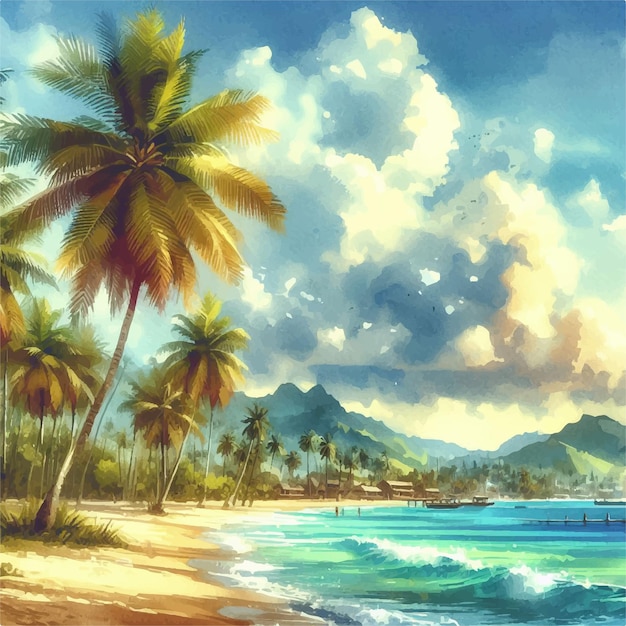 Vektor faul tropischer strand sonnenuntergang mit cocktail und guten vibrationen vektor-illustration