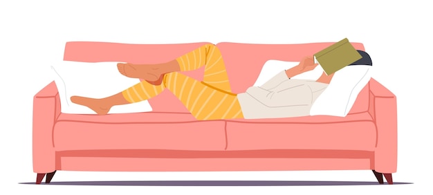 Faule oder müde weibliche Figur, die sich auf die Couch legt